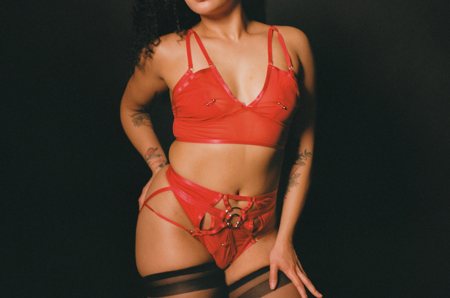 Doing It To Death Layered Mesh Bralette In Red
