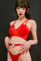 Doing It To Death Layered Mesh Bralette In Red