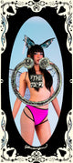 Person in a costume with butterfly wings and pink outfit, framed with decorative border.
