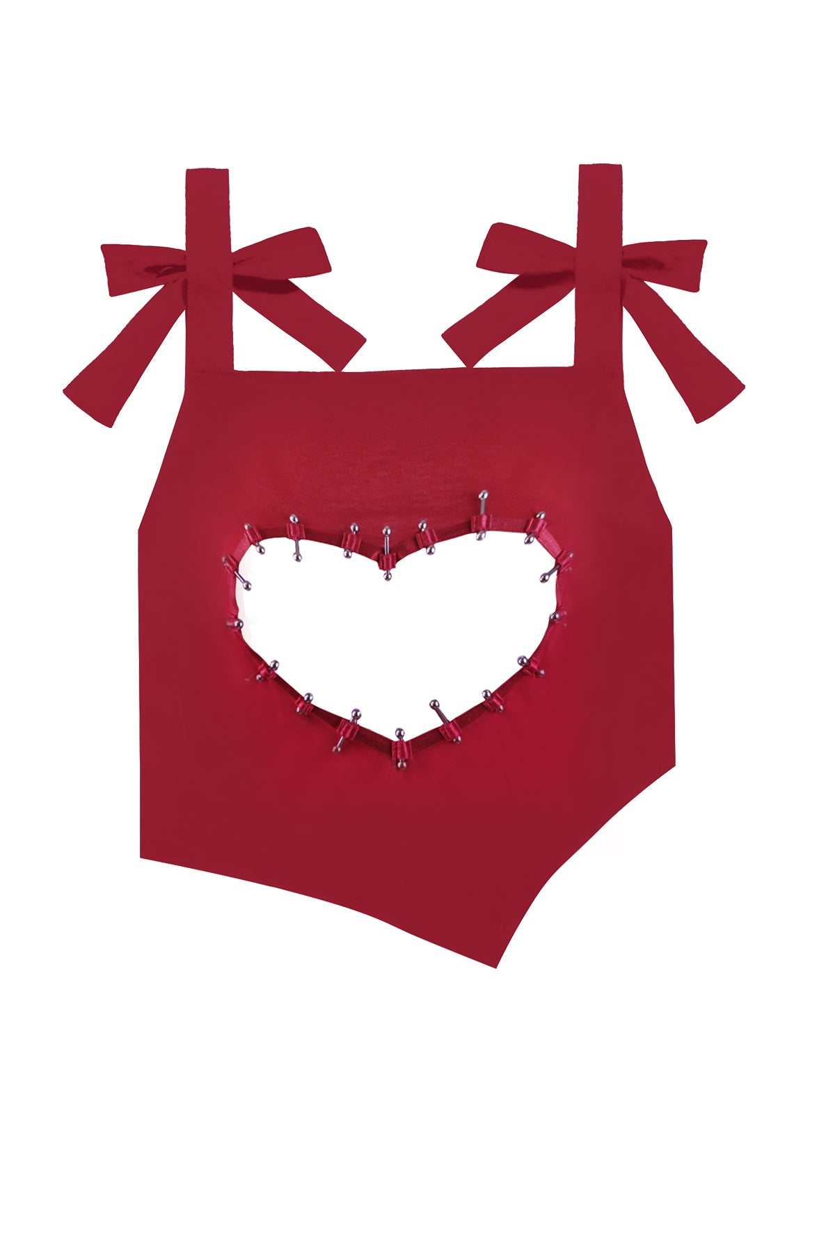 Lovefool Heart Cutout Bow Top In Red