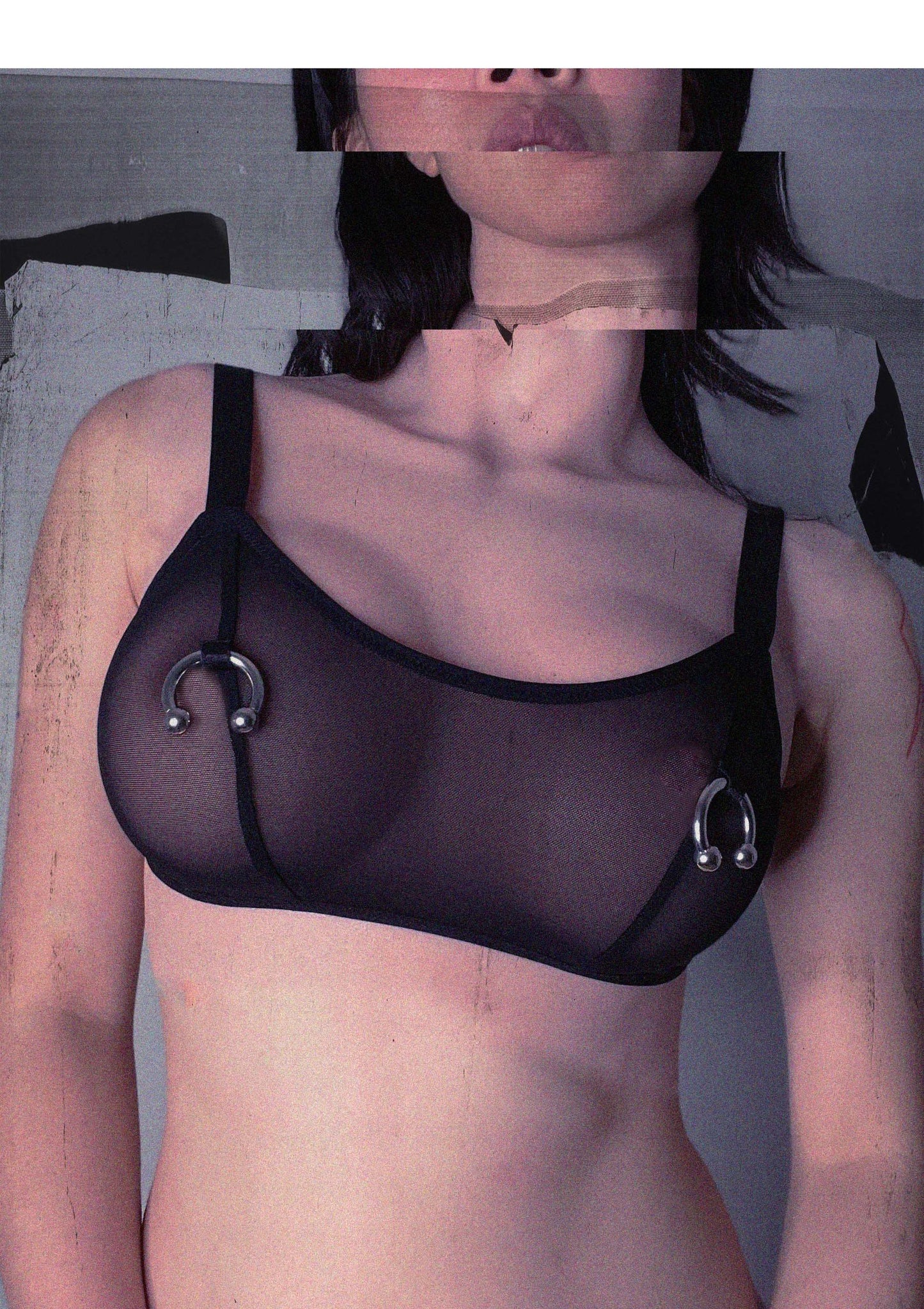 Circular Barbell Bralette In Black Mesh