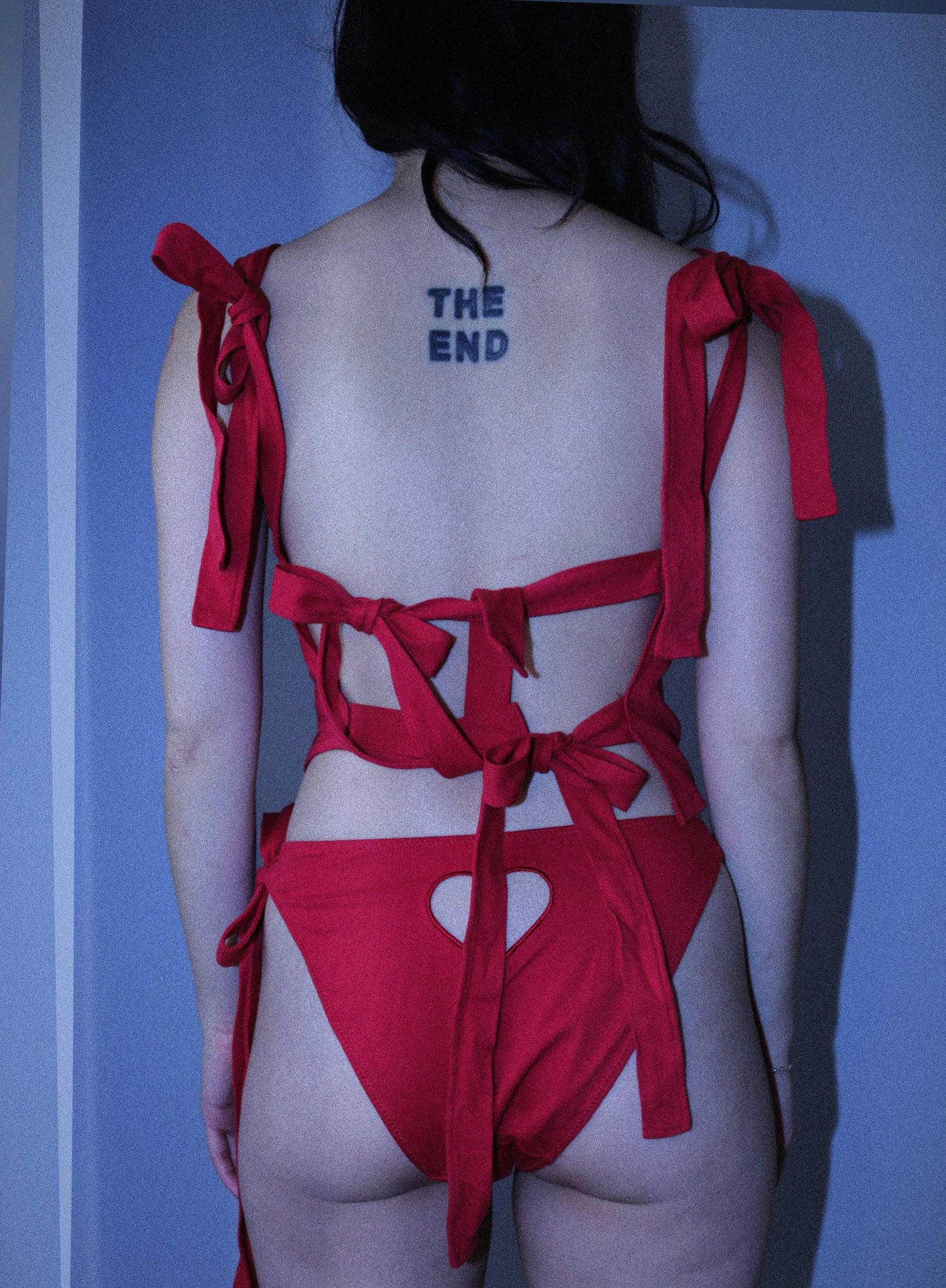 Lovefool Heart Cutout Bow Top In Red