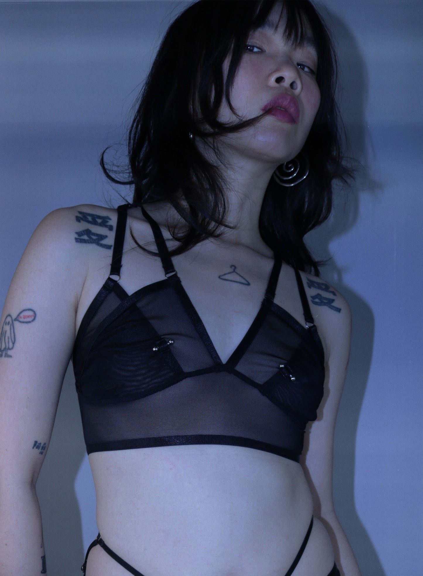 Doing It To Death Layered Mesh Bralette In Black