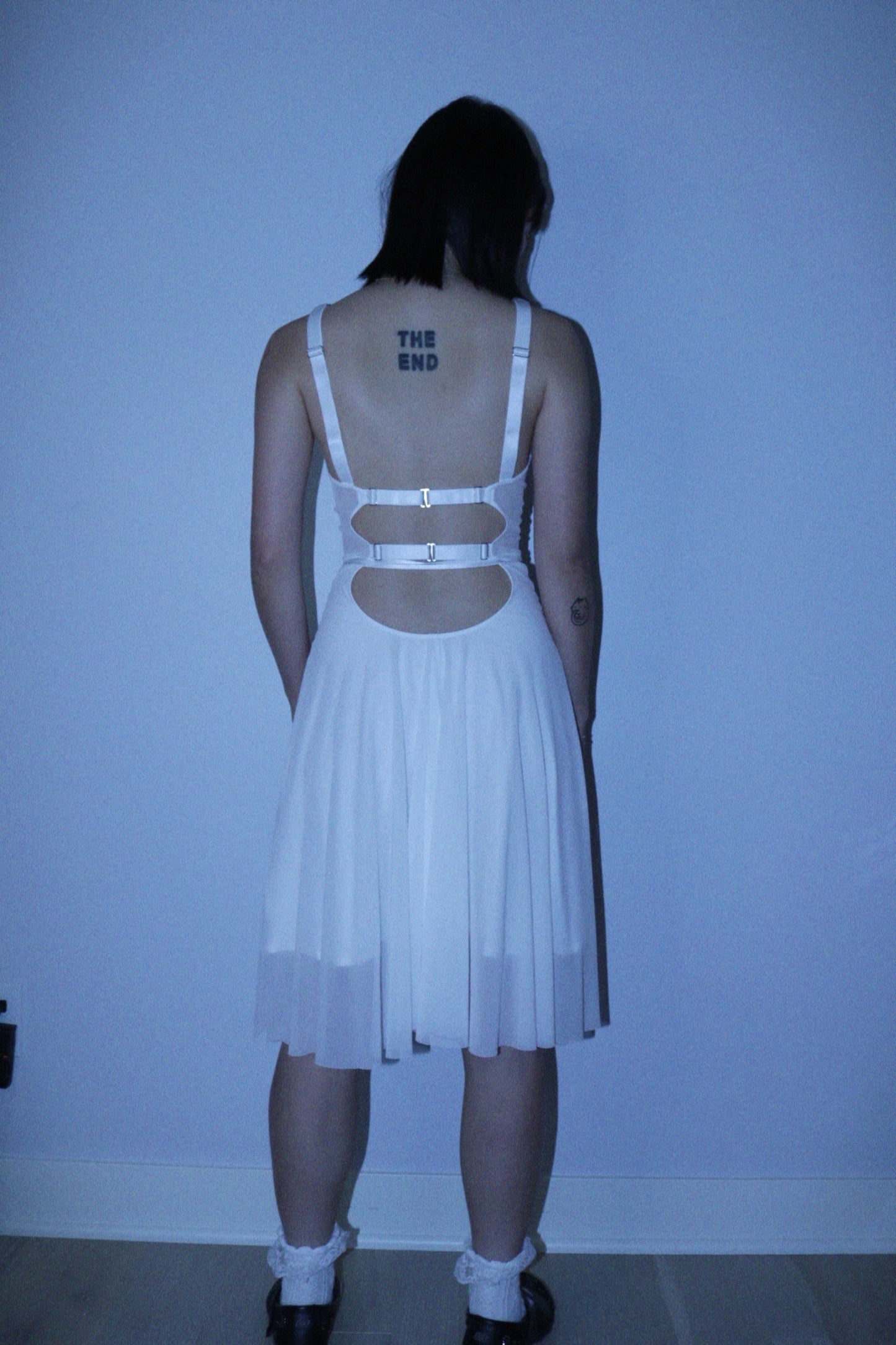Angels Textured Flower Sheer Dress In White