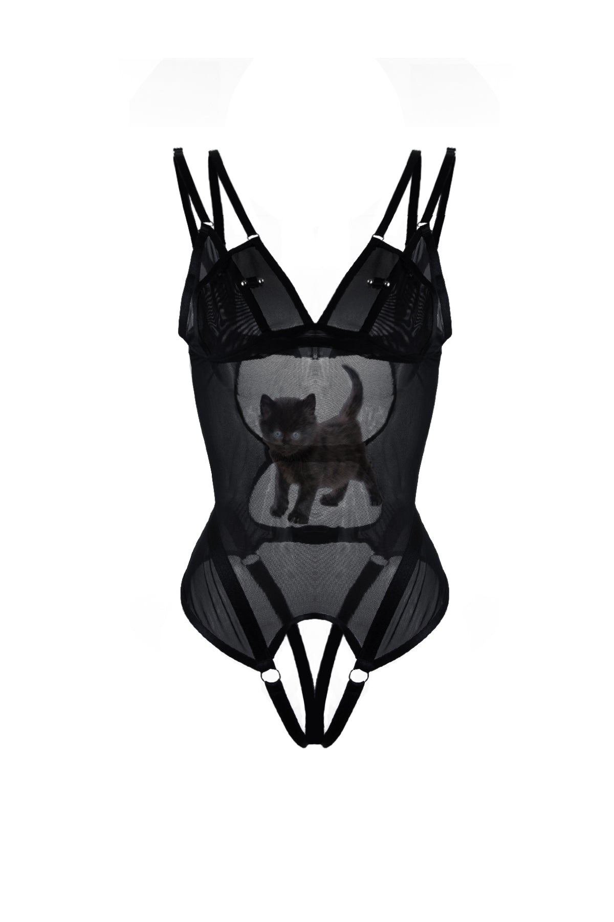 Black Balloon Crotchless Bodysuit In Black
