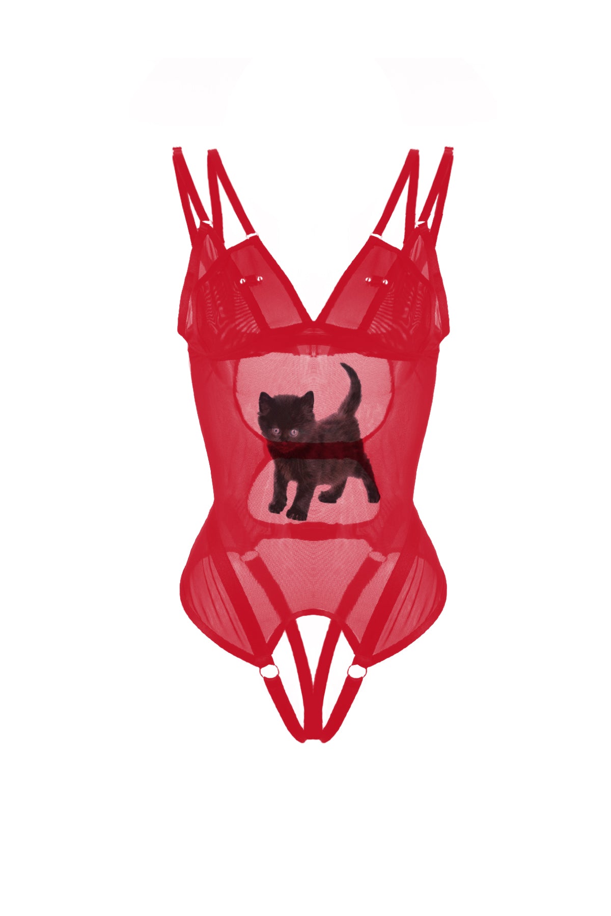 Black Balloon Crotchless Bodysuit In Red