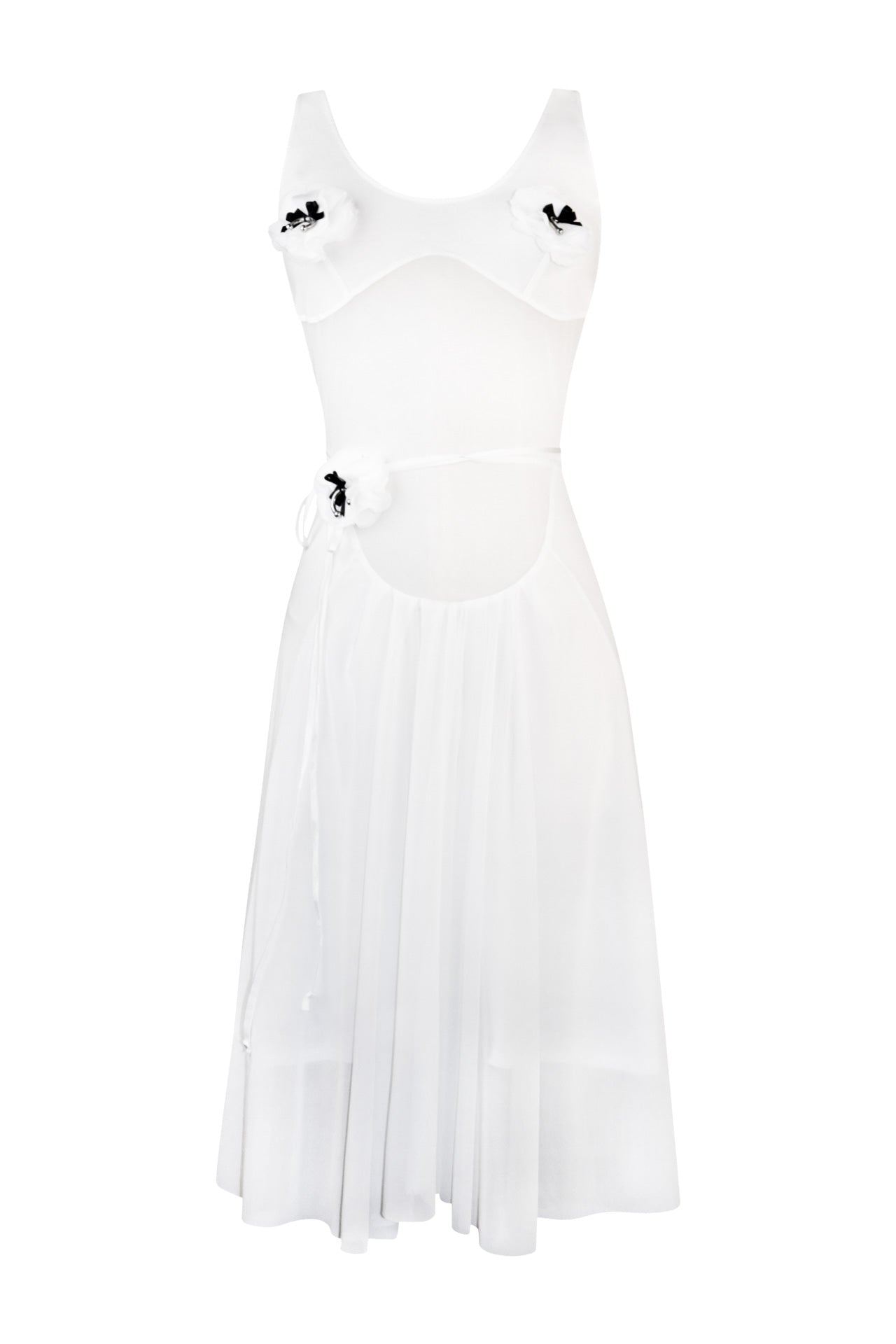 Angels Textured Flower Sheer Dress In White