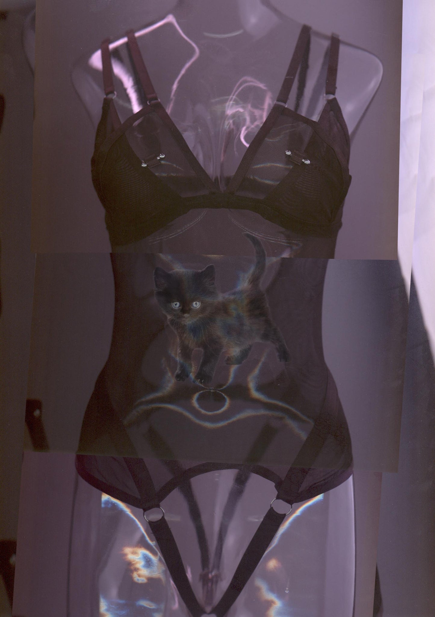 Black Balloon Crotchless Bodysuit In Black