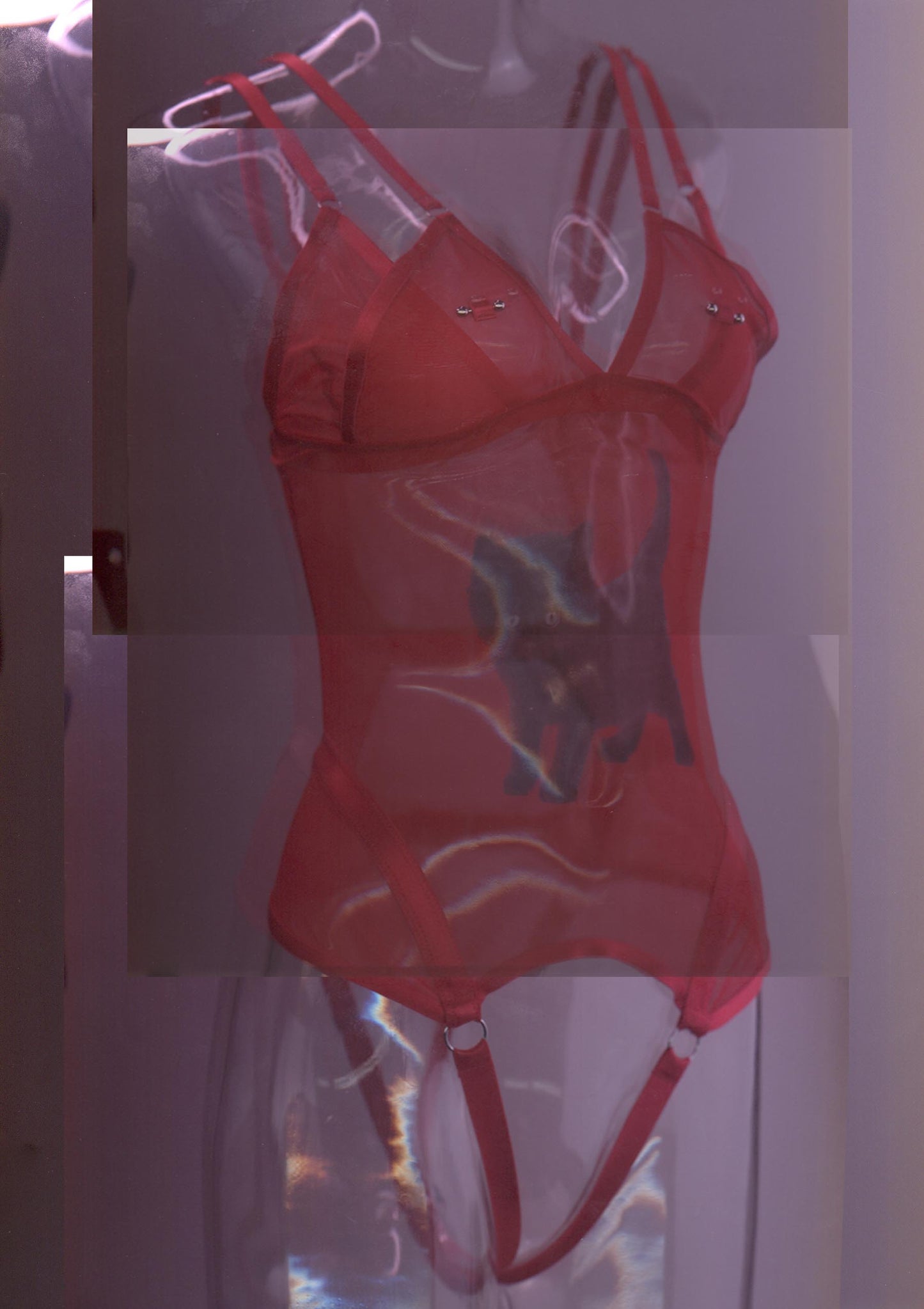 Black Balloon Crotchless Bodysuit In Red