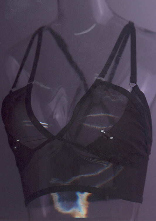 Doing It To Death Layered Mesh Bralette In Black