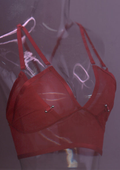 Doing It To Death Layered Mesh Bralette In Red