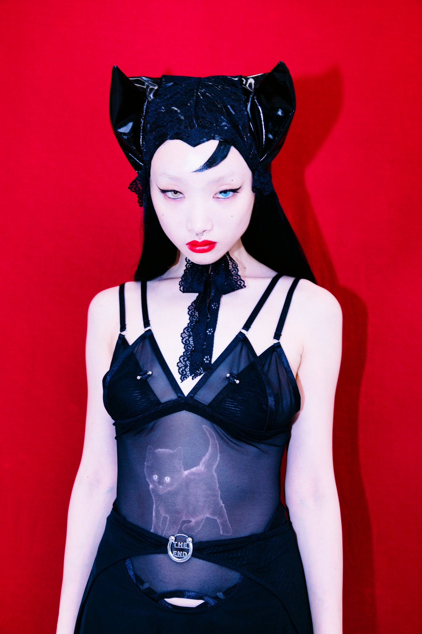 Black Balloon Crotchless Bodysuit In Black