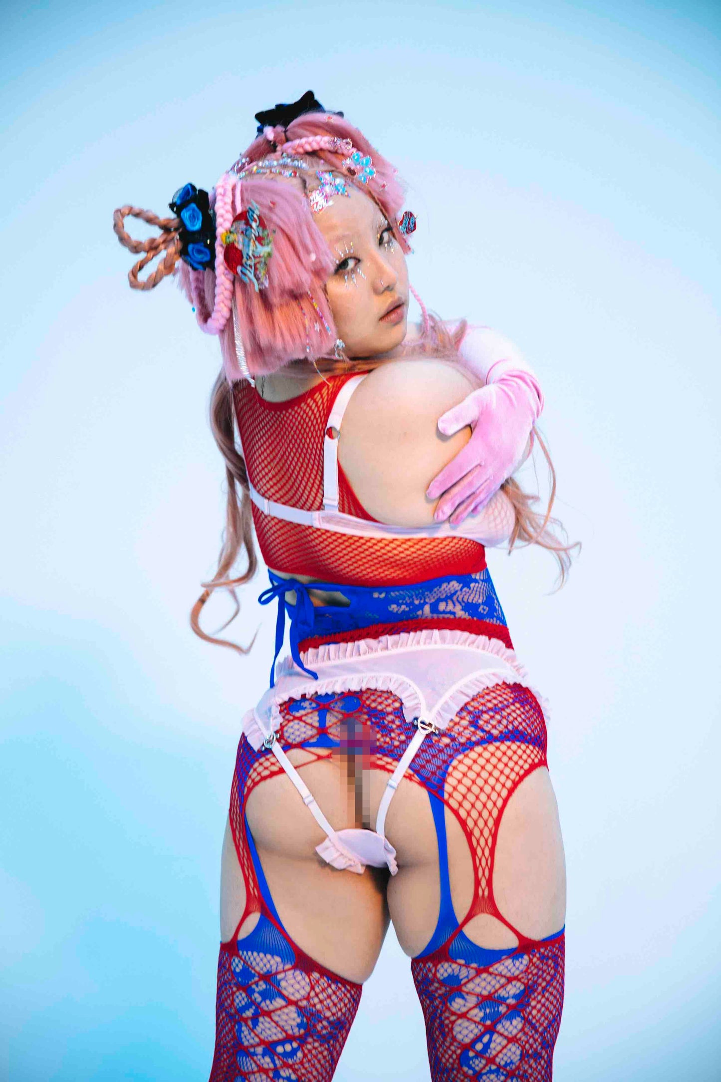 Baby One More Time Backless Briefs In Pink Mesh