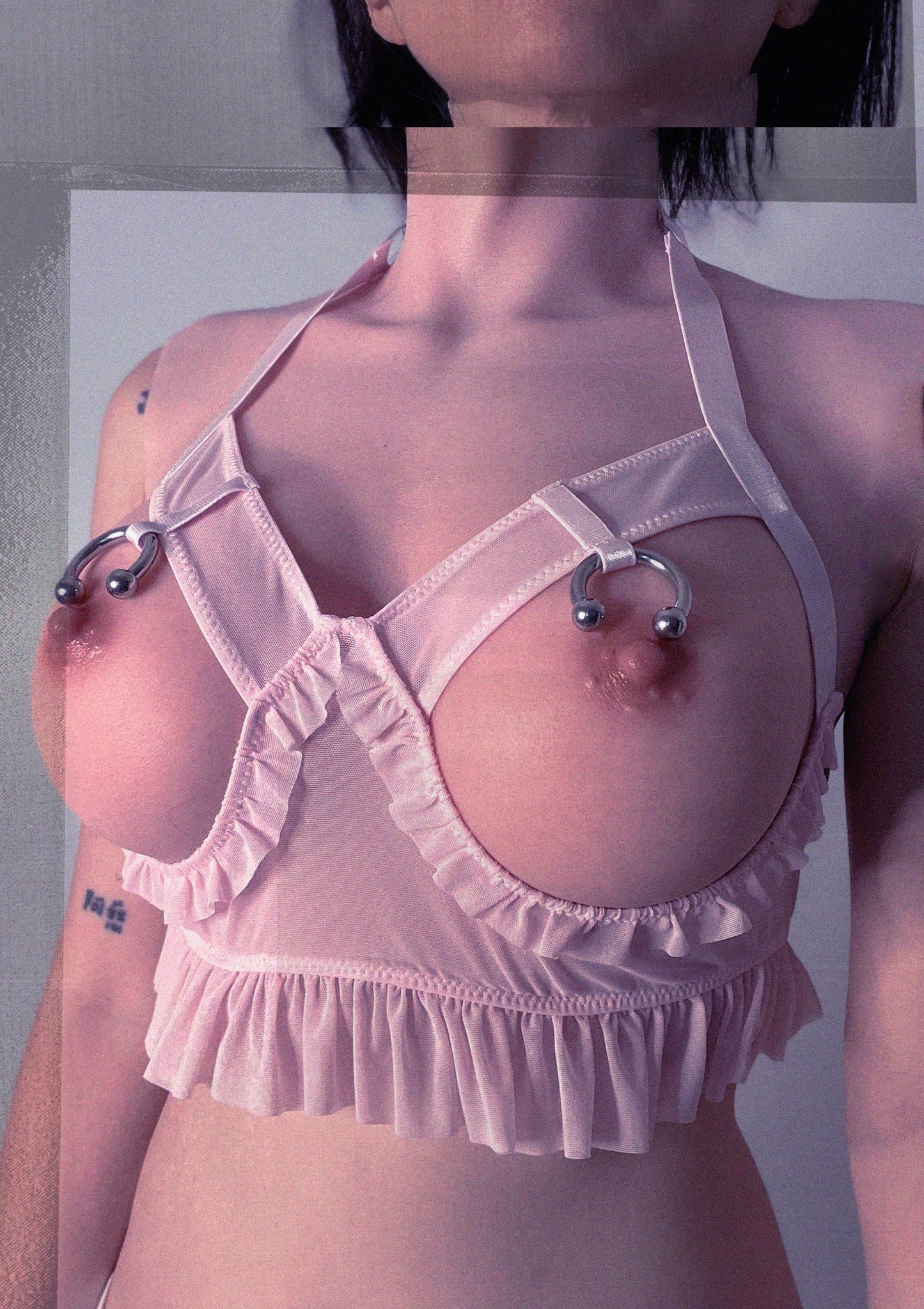 Oops! Halter Bralette In Pink Mesh