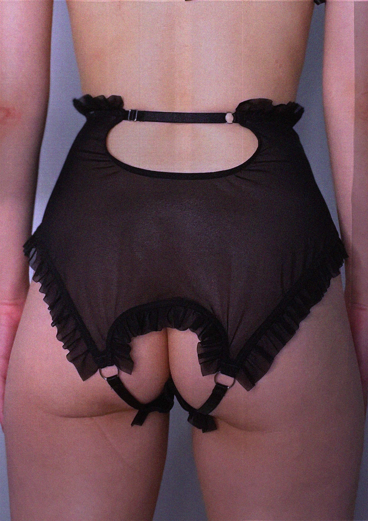 Let Go High Waist Backless Briefs In Black Mesh