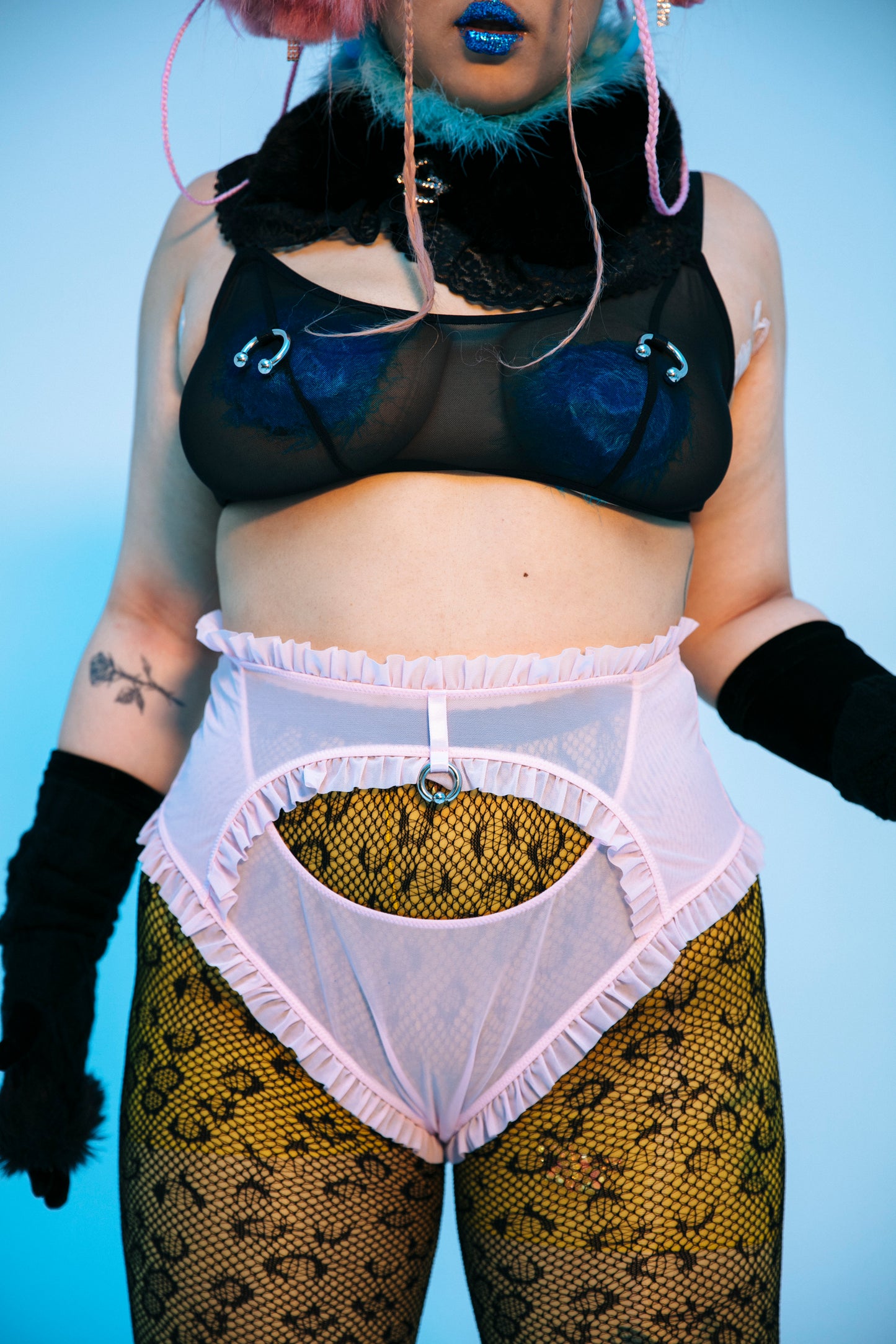 Circular Barbell Bralette In Black Mesh
