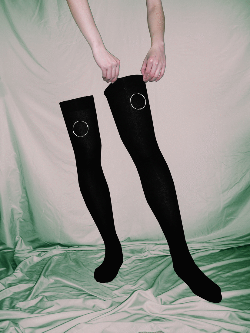 The End Thigh High Socks With White Embroidery