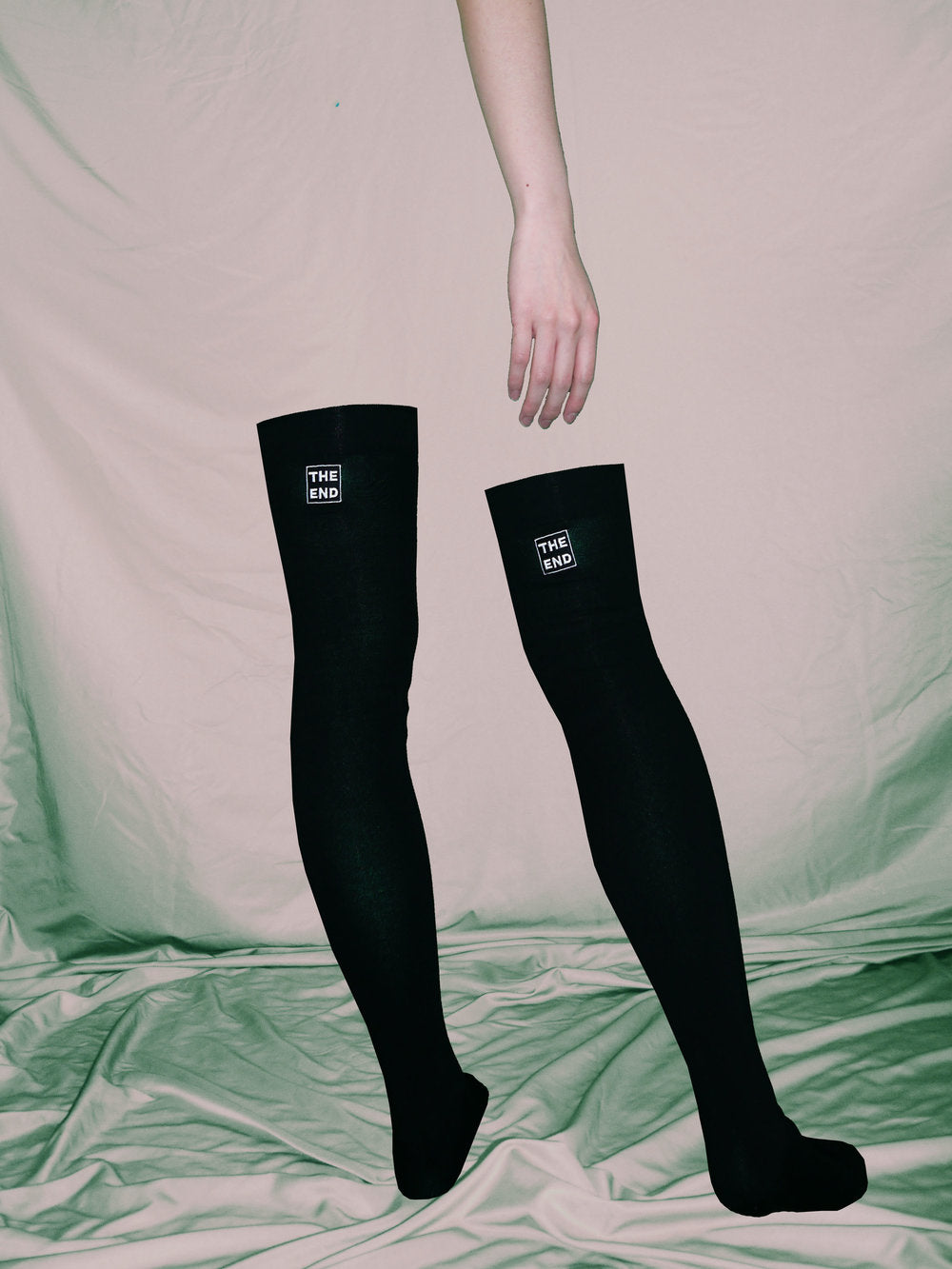The End Thigh High Socks With White Embroidery