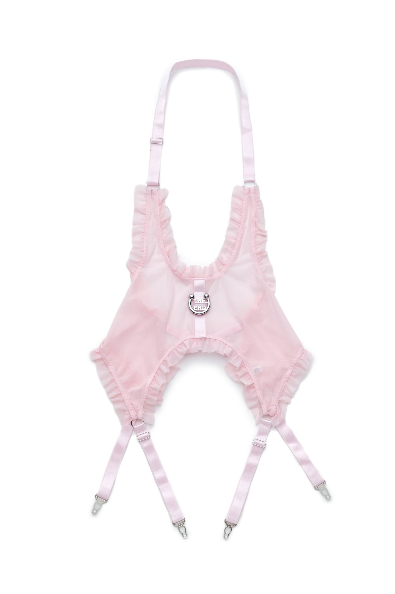 Happy Ending Garter Belt In Pink Mesh