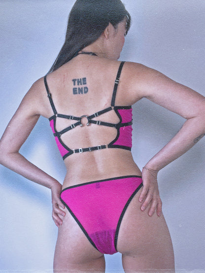 First Love Cropped Mesh Cami Top In Fuchsia