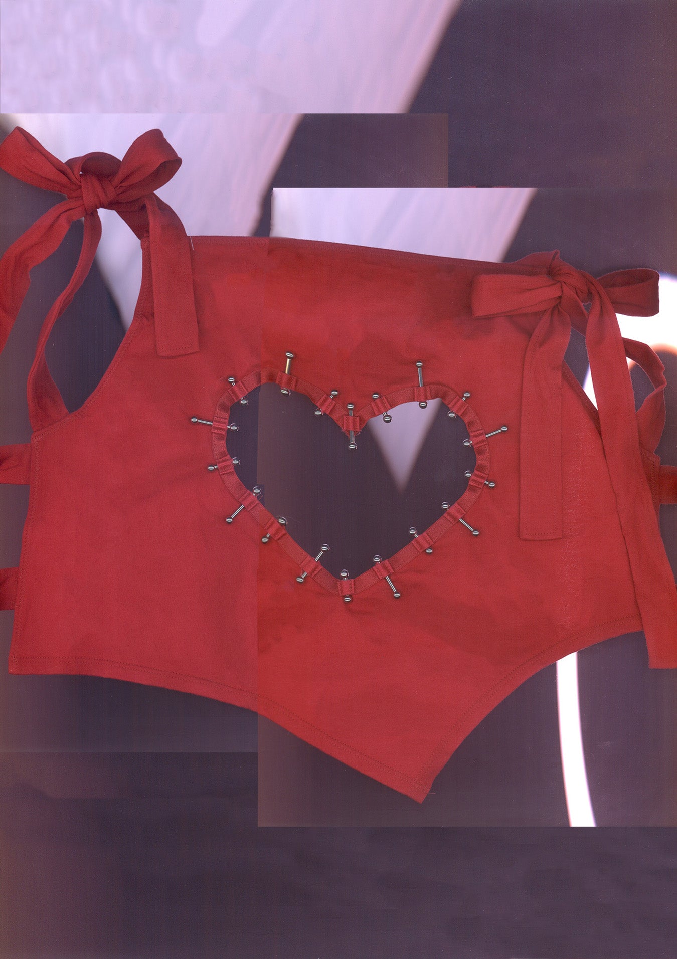 Lovefool Heart Cutout Bow Top In Red