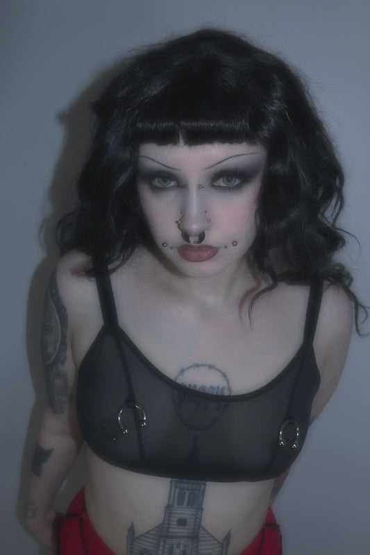Circular Barbell Bralette In Black Mesh