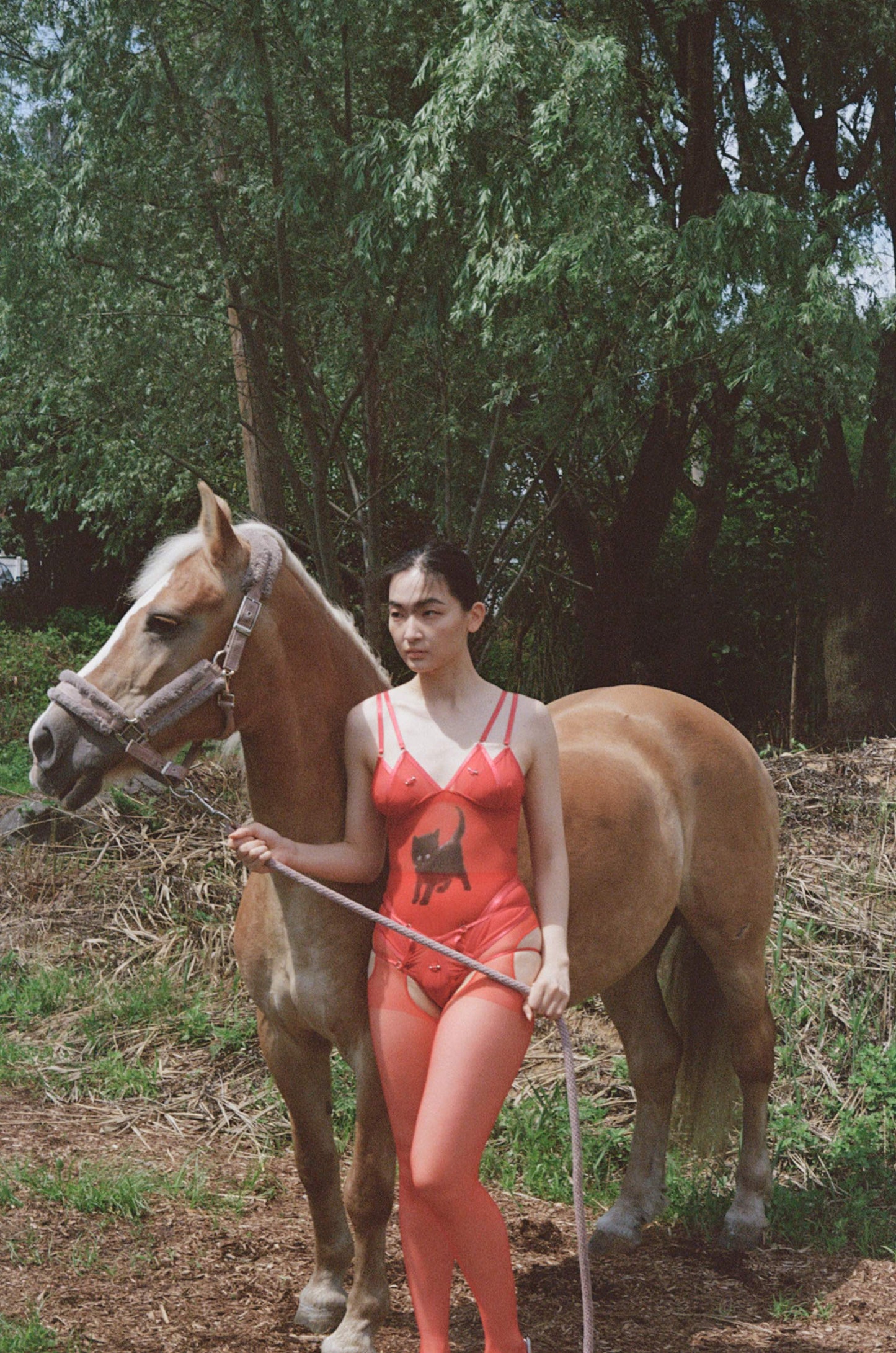 Black Balloon Crotchless Bodysuit In Red