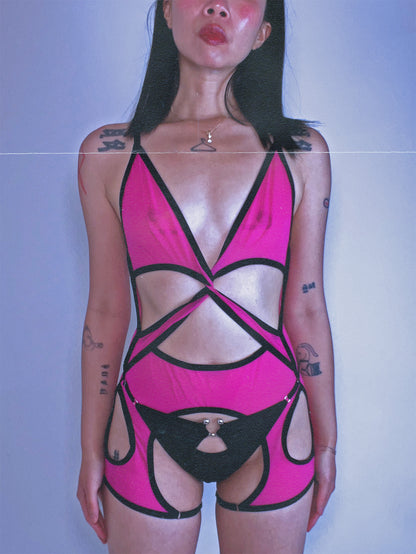Traveling Cutout Bodysuit In Fuchsia