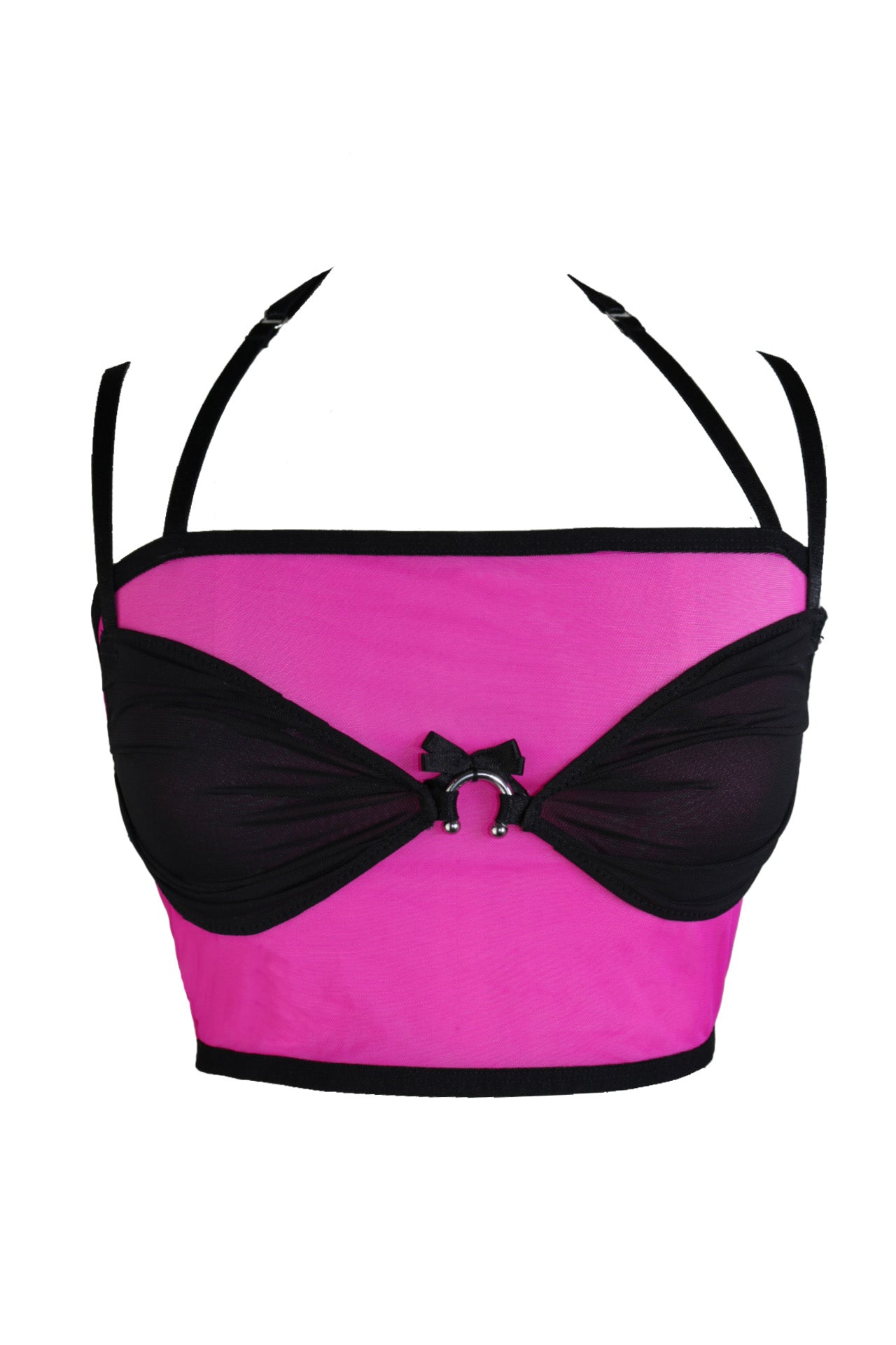 First Love Cropped Mesh Cami Top In Fuchsia