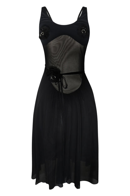 Angels Textured Flower Sheer Dress In Black