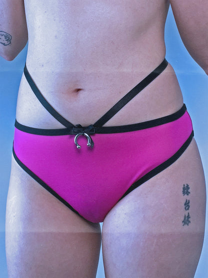 Addicted To You Recycled Mesh Briefs With Waist Straps In Fuchsia