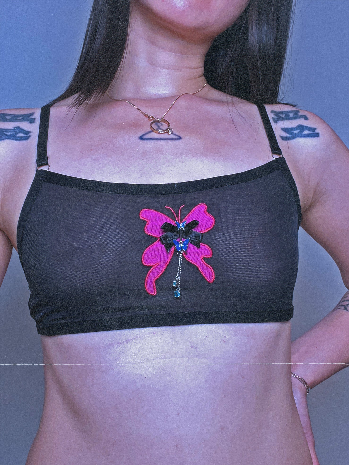 One Last Kiss Butterfly Bralette In Black