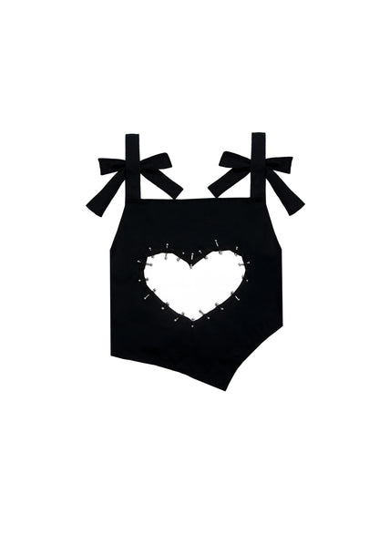 Lovefool Heart Cutout Bow Top In Black