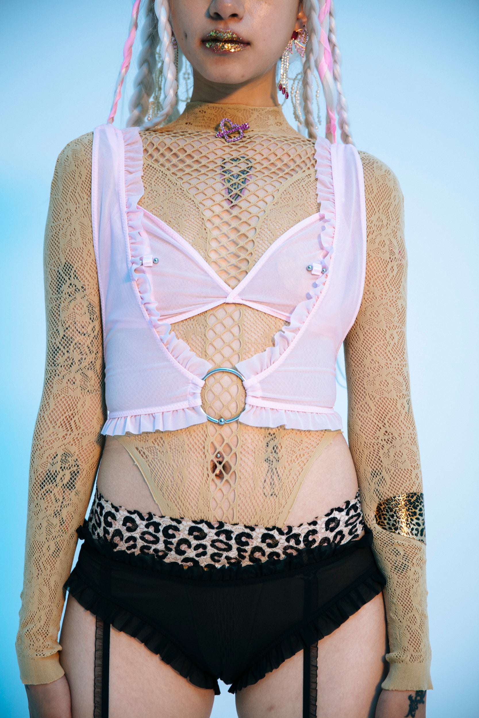 Under My Skin Bralette In Pink Mesh