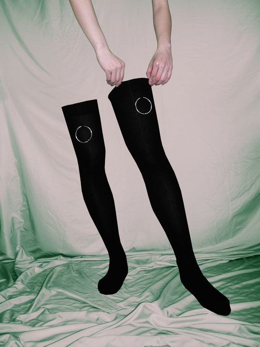 The End Thigh High Socks With White Embroidery